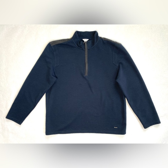 Calvin Klein Men’s Navy Blue Pullover Slim Fit 1/4 Zip Long Sleeve Sweater Sz XL - Picture 1 of 10